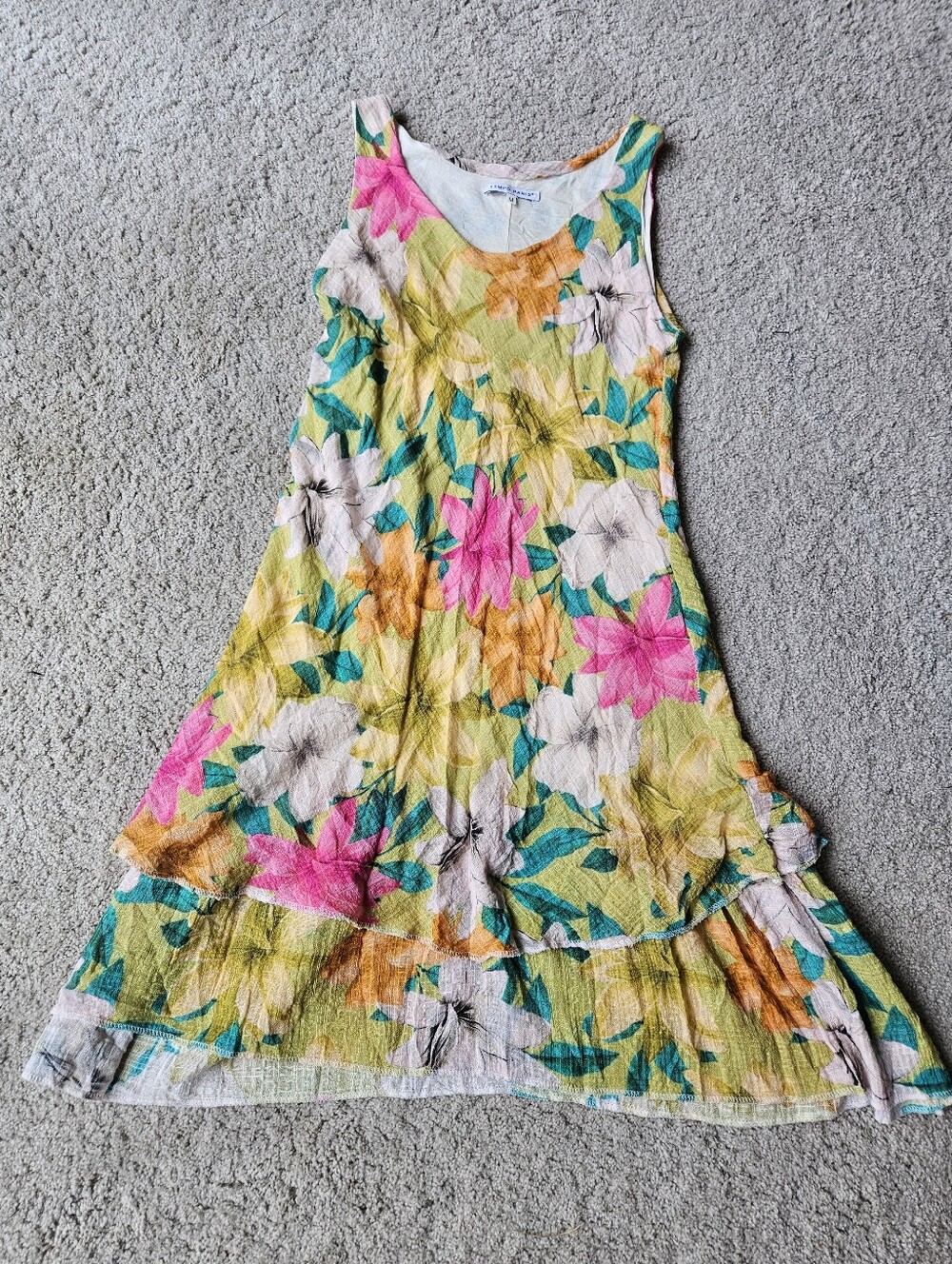 Tempo Paris Floral Gause Dress in Yellow, Pink & Green